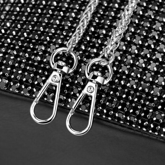 Small Rhinestone Evening Clutch Satin Bag with Chain for Party Prom Wedding - Picture 7 of 9